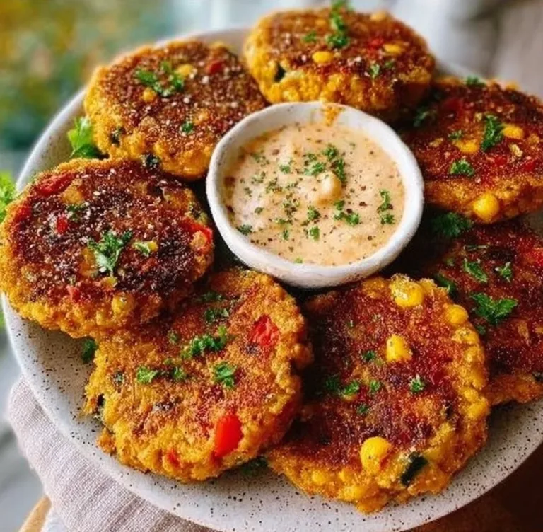 Chickpea fritters with veggies served on a plate