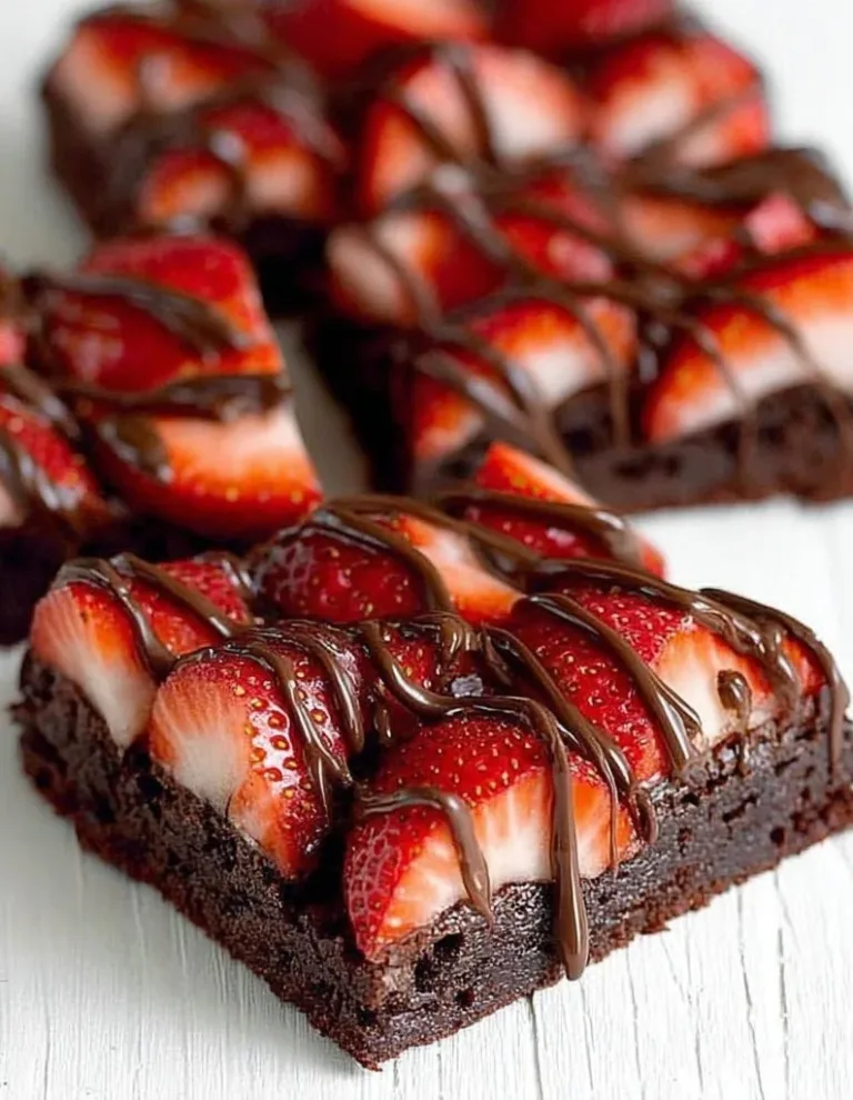 Chocolate-Covered Strawberry Brownies lemon bars Chocolate-covered strawberry brownies topped with fresh strawberries.