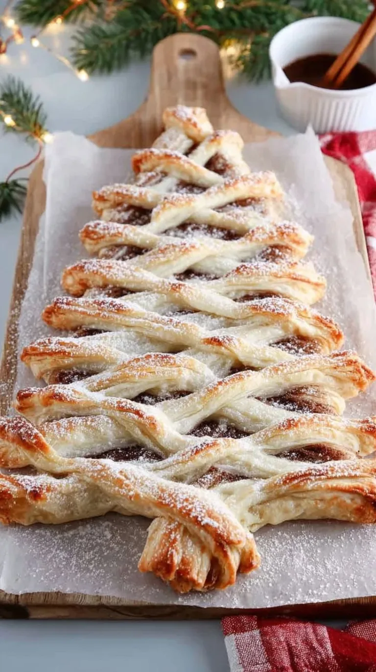 Cinnamon Pull Apart Christmas Tree dessert with festive decorations