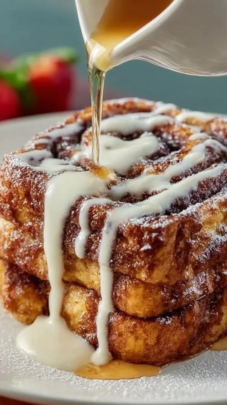 Cinnamon Roll French Toast fruit smoothie bowl Cinnamon roll French toast topped with icing and fresh berries