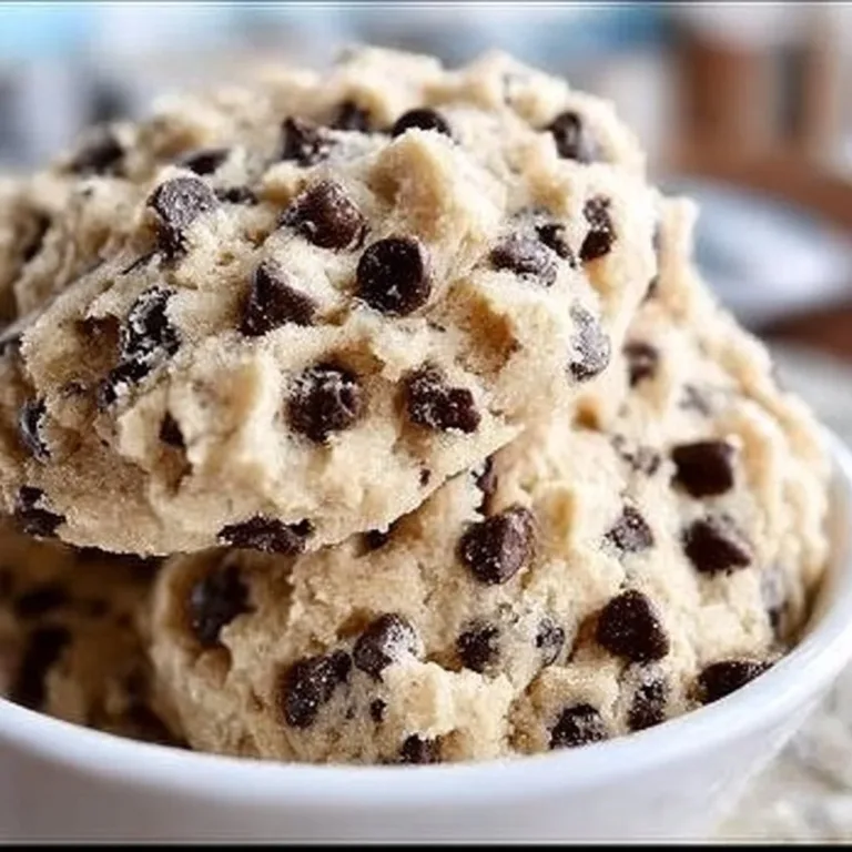 Bowl of cottage cheese cookie dough with chocolate chips and nuts.