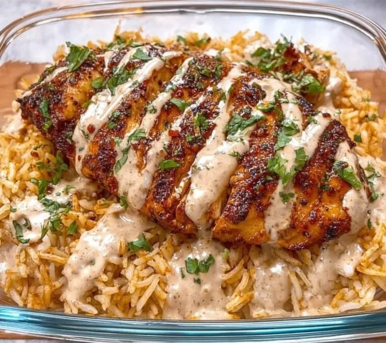 Creamy Cajun chicken and rice bowl topped with fresh herbs