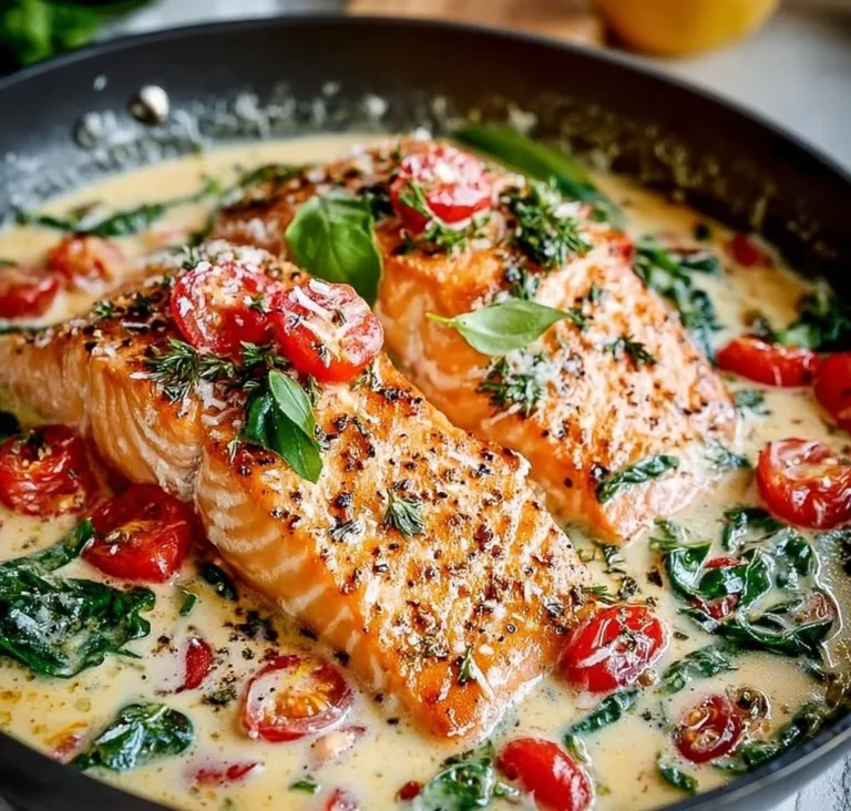Creamy Tuscan Salmon ground chicken Creamy Tuscan salmon served with spinach and sun-dried tomatoes in a rich sauce