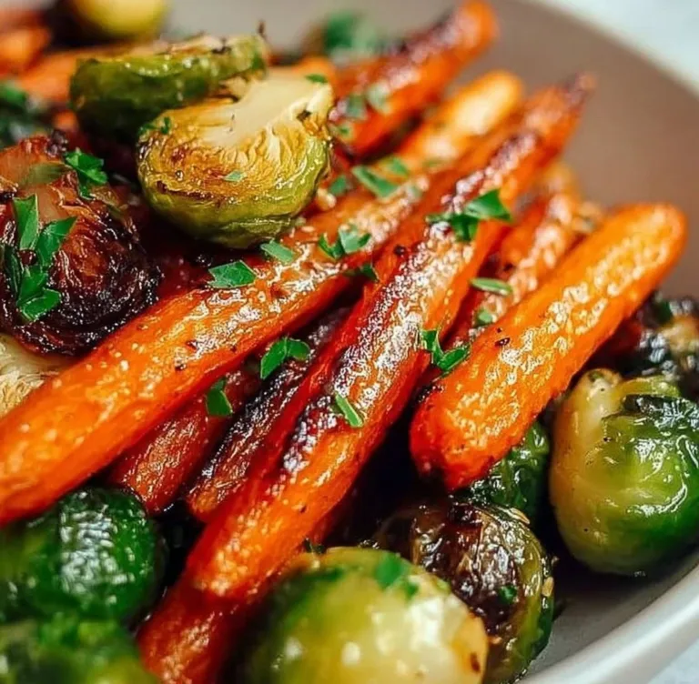 Crispy Maple Glazed Carrots and Brussels Sprouts - Alrightwithme turkey chili Crispy maple glazed carrots and Brussels sprouts plated together