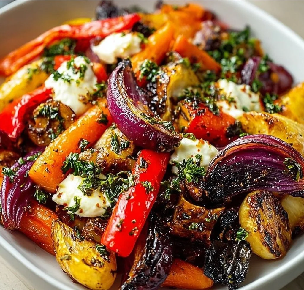 Delicious roasted vegetable salad with vibrant seasonal vegetables.