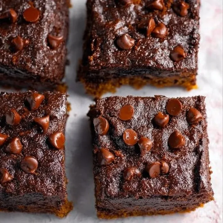 Delicious flourless pumpkin brownies on a rustic wooden table