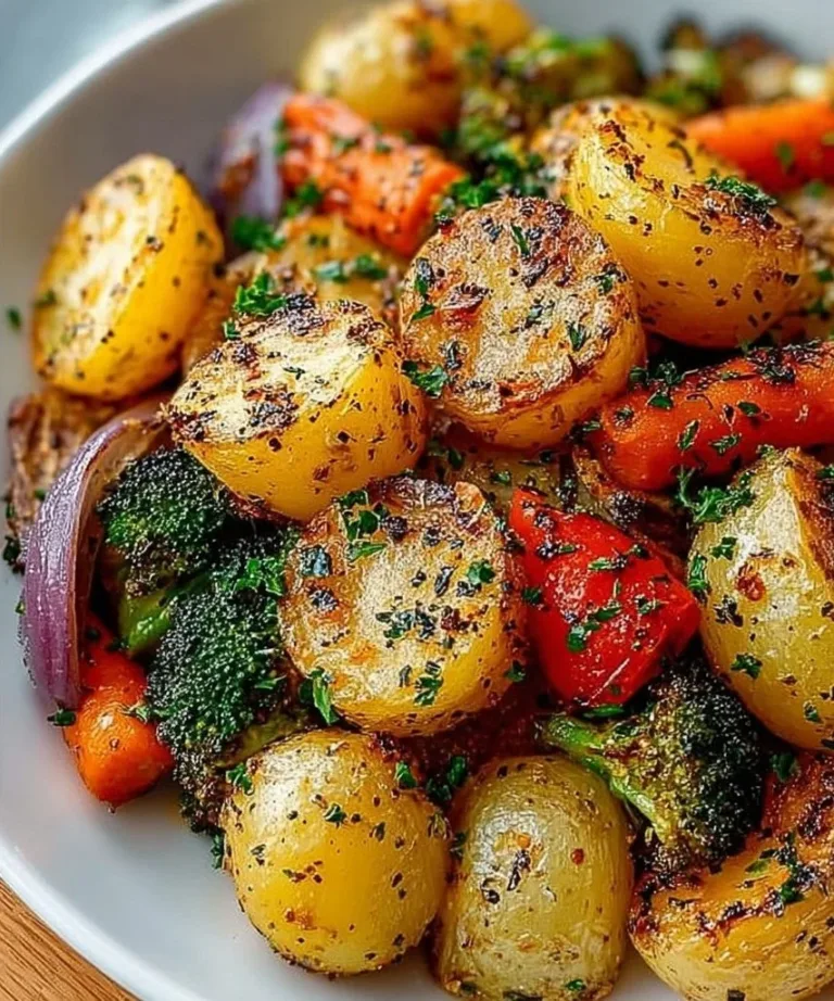 Garlic Herb Roasted Potatoes and Veggies pesto grilled cheese Garlic Herb Roasted Potatoes with assorted vegetables on a serving platter