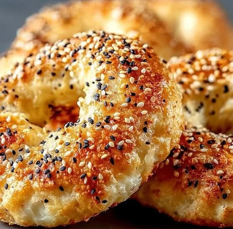 Freshly baked Greek yogurt bagels topped with sesame seeds and herbs