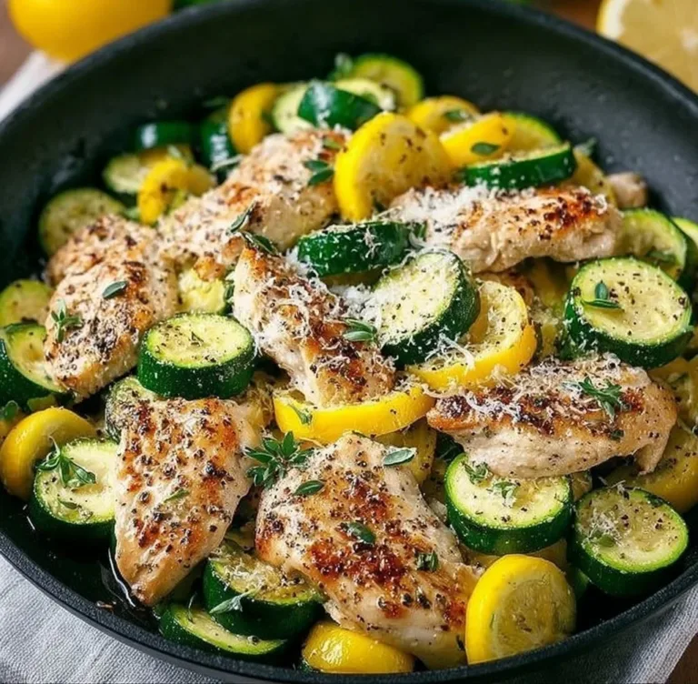 Healthy chicken breast with zucchini and squash on a plate