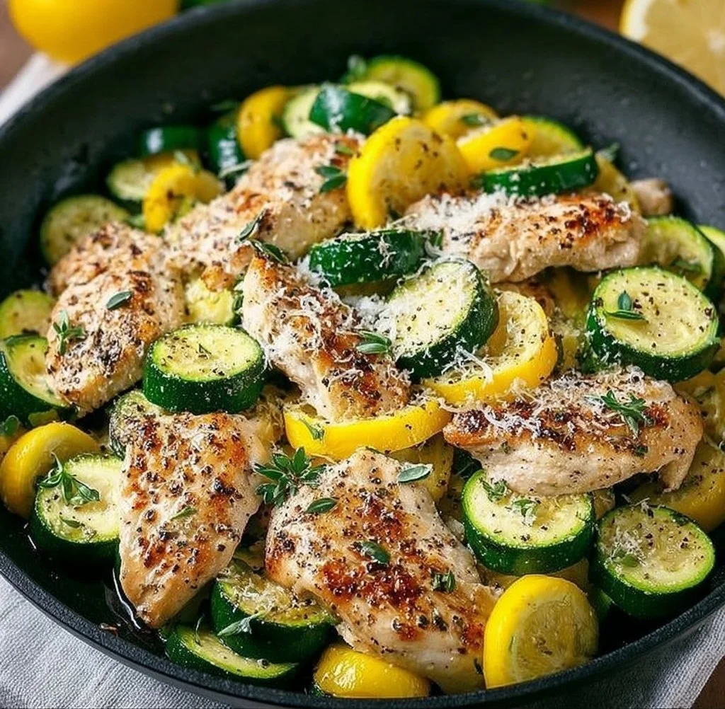 Healthy Chicken Breast with Zucchini and Squash chicken breast Healthy chicken breast with zucchini and squash on a plate