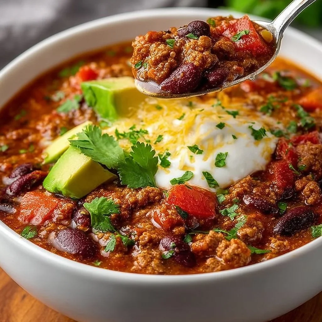 Healthy Turkey Vegetable Chili turkey vegetable chili Bowl of healthy turkey vegetable chili with vibrant veggies and lean turkey