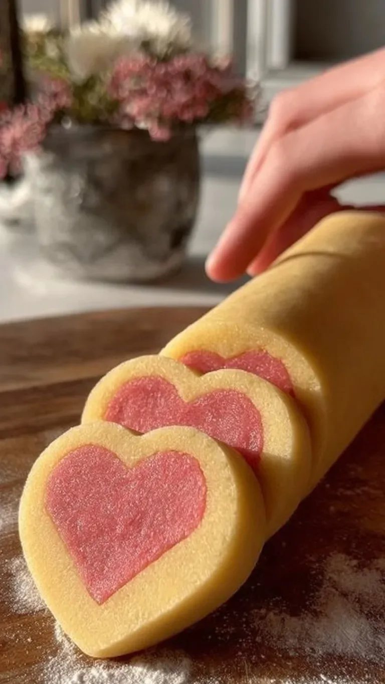 Heart-shaped slice and bake cookies ready for baking and decorating.