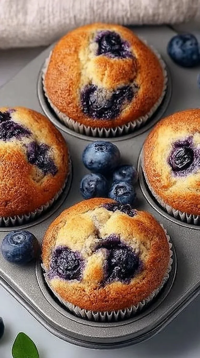 Hearty blueberry protein muffins ready to be served on a wooden table