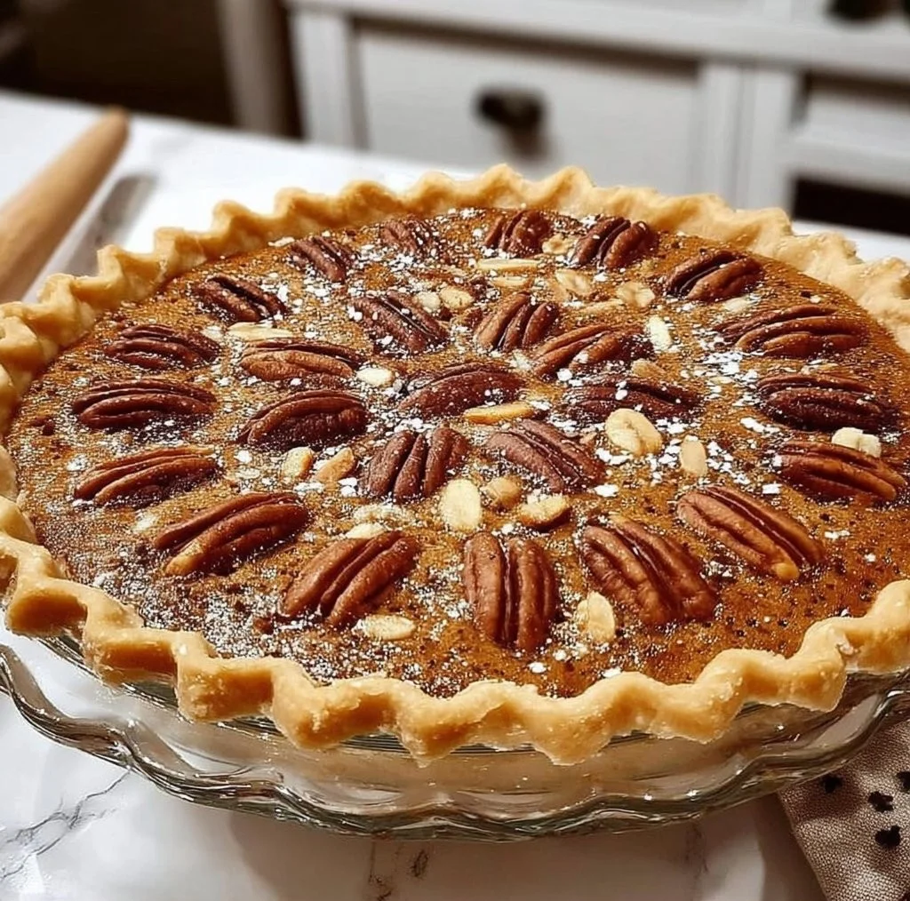 Delicious keto sugar-free pecan pie with nuts and crust