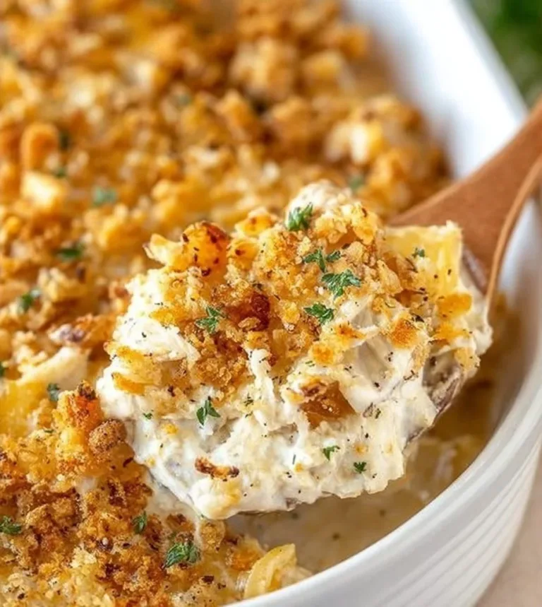 Delicious Million Dollar Chicken Casserole ready to serve