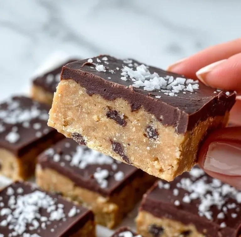 Delicious no bake cookie dough bars made with chocolate chips and a creamy base.