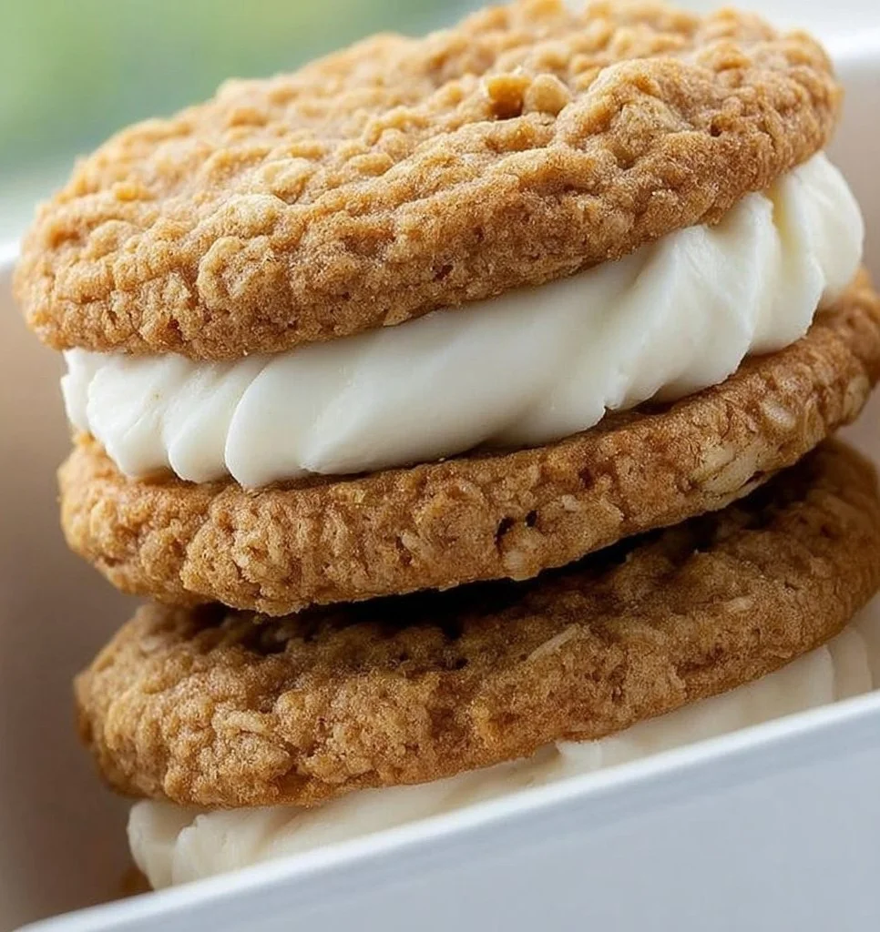 Delicious homemade Oatmeal Cream Pies with creamy filling between soft cookies.