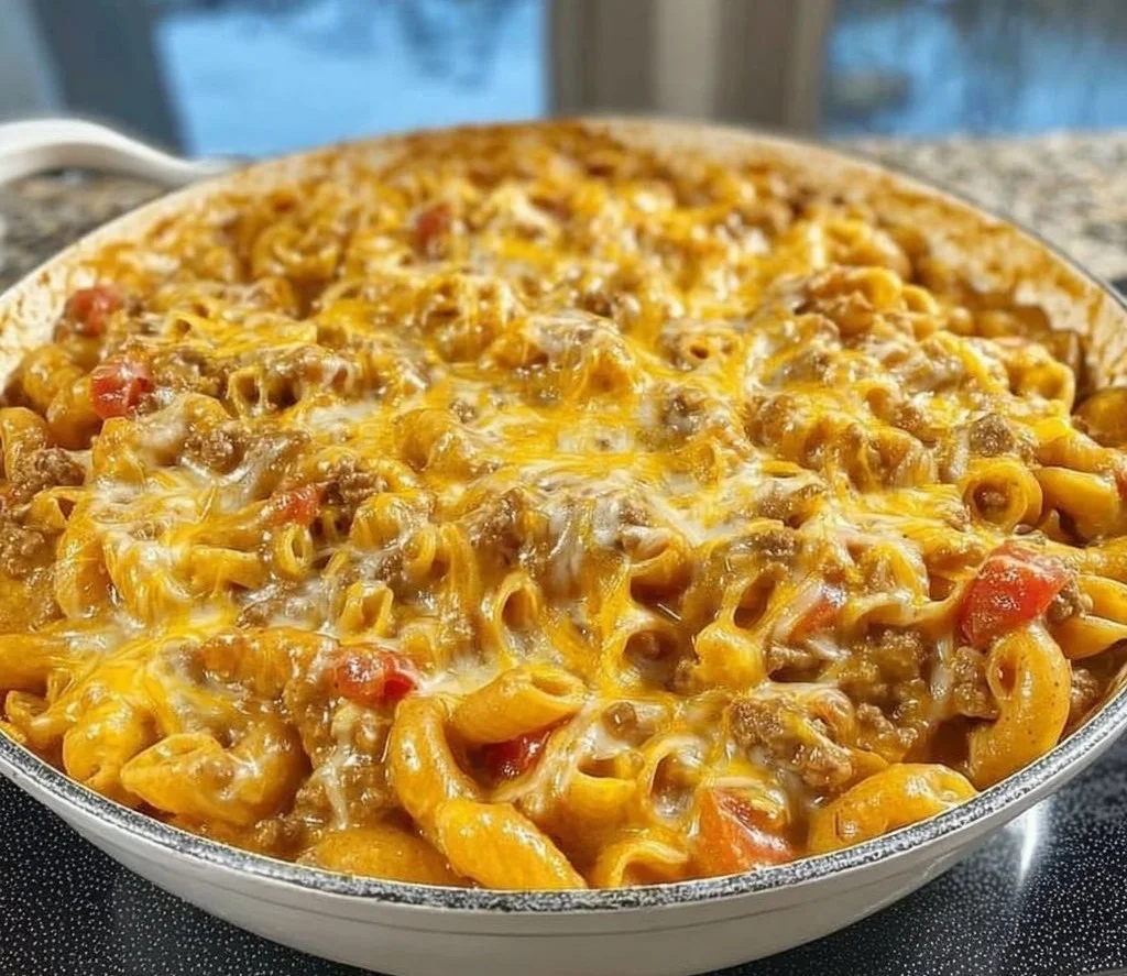One Pot Cheesy Taco Mac cheesy taco mac Delicious One Pot Cheesy Taco Mac in a skillet