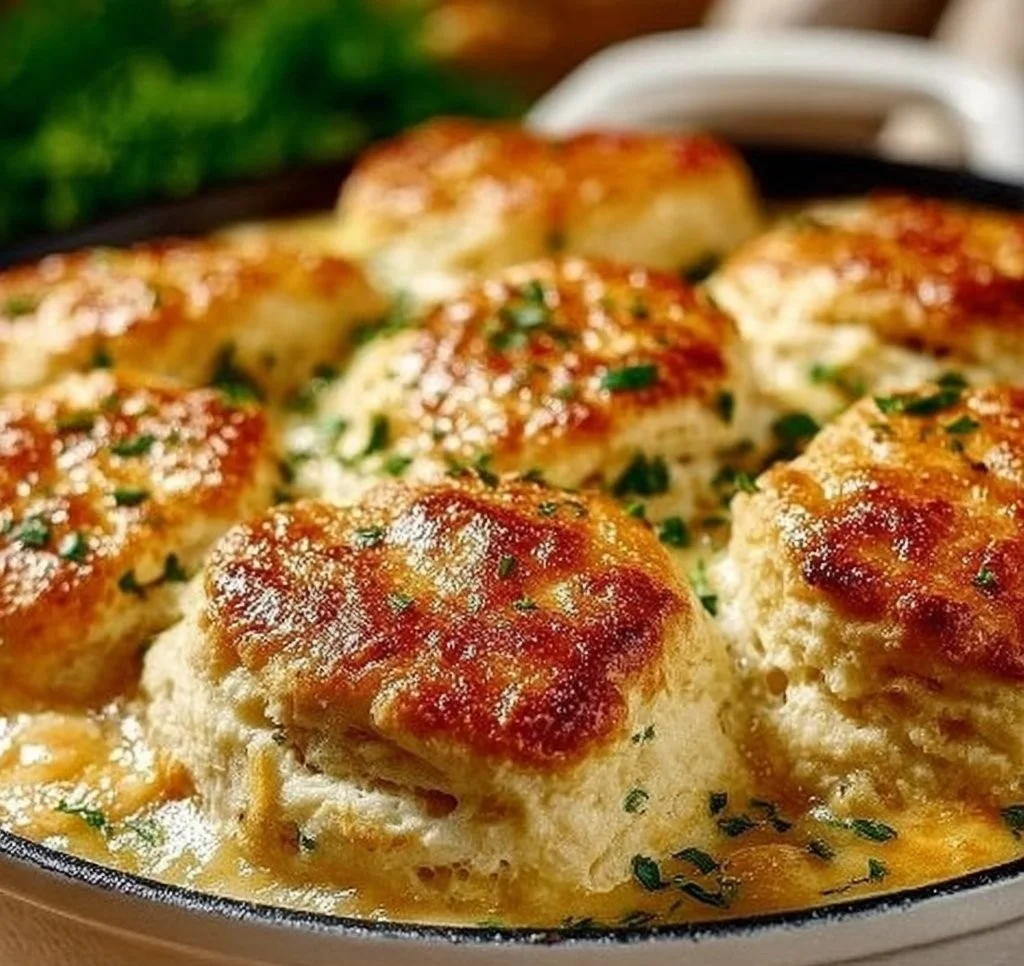 Delicious Red Lobster Biscuit Chicken Pot Pie served with flaky biscuits