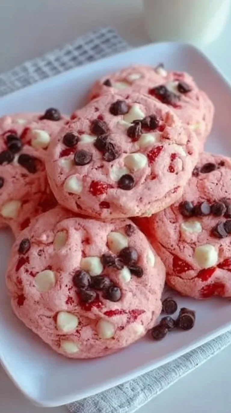 Batch of fresh strawberry cookies on a cooling rack