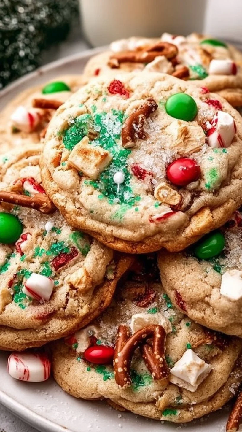 Sweet and Salty Christmas Cookies Christmas cookies A plate of sweet and salty Christmas cookies decorated with festive sprinkles.