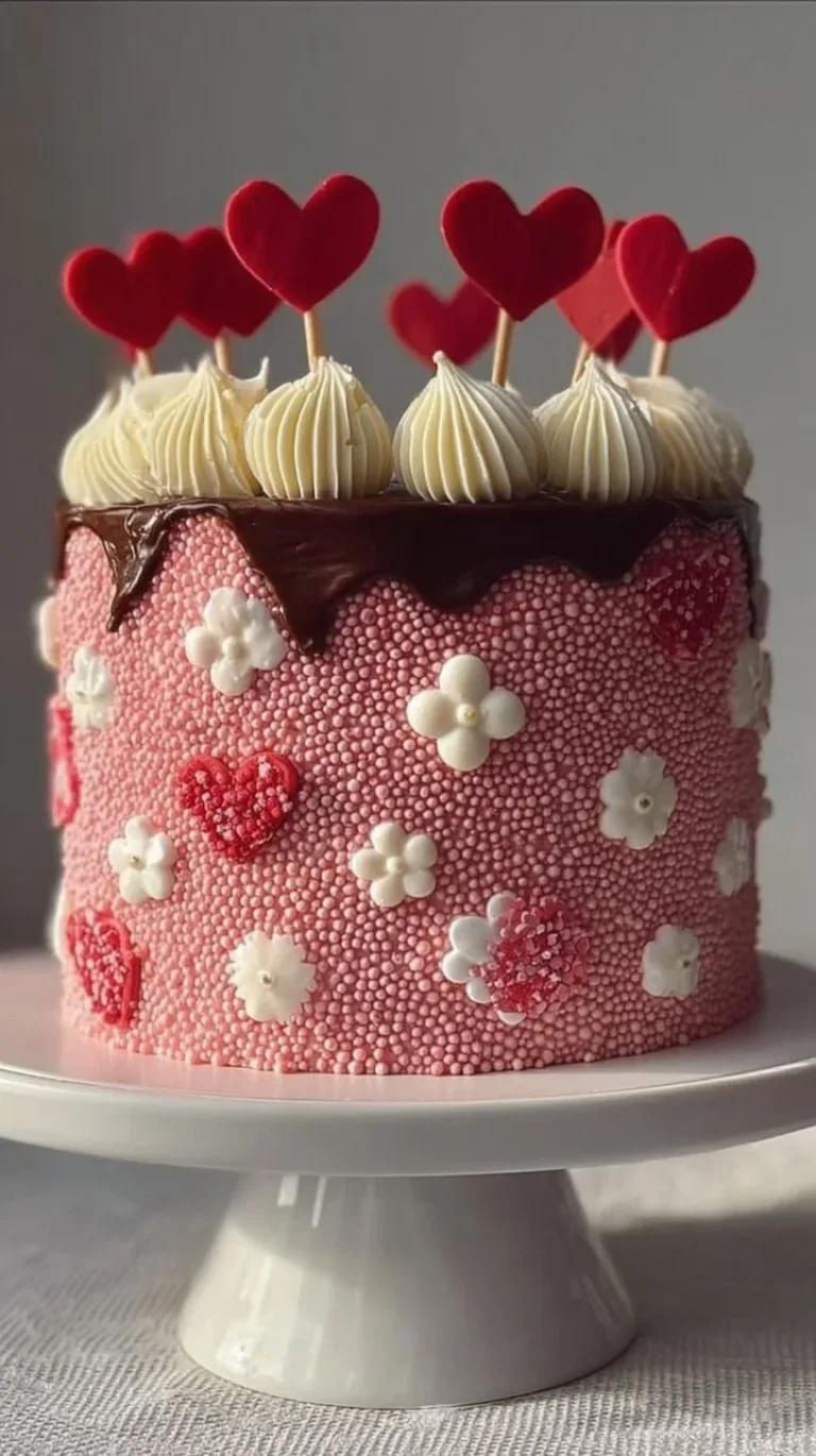 Delicious chocolate cake decorated for Valentine's Day celebration
