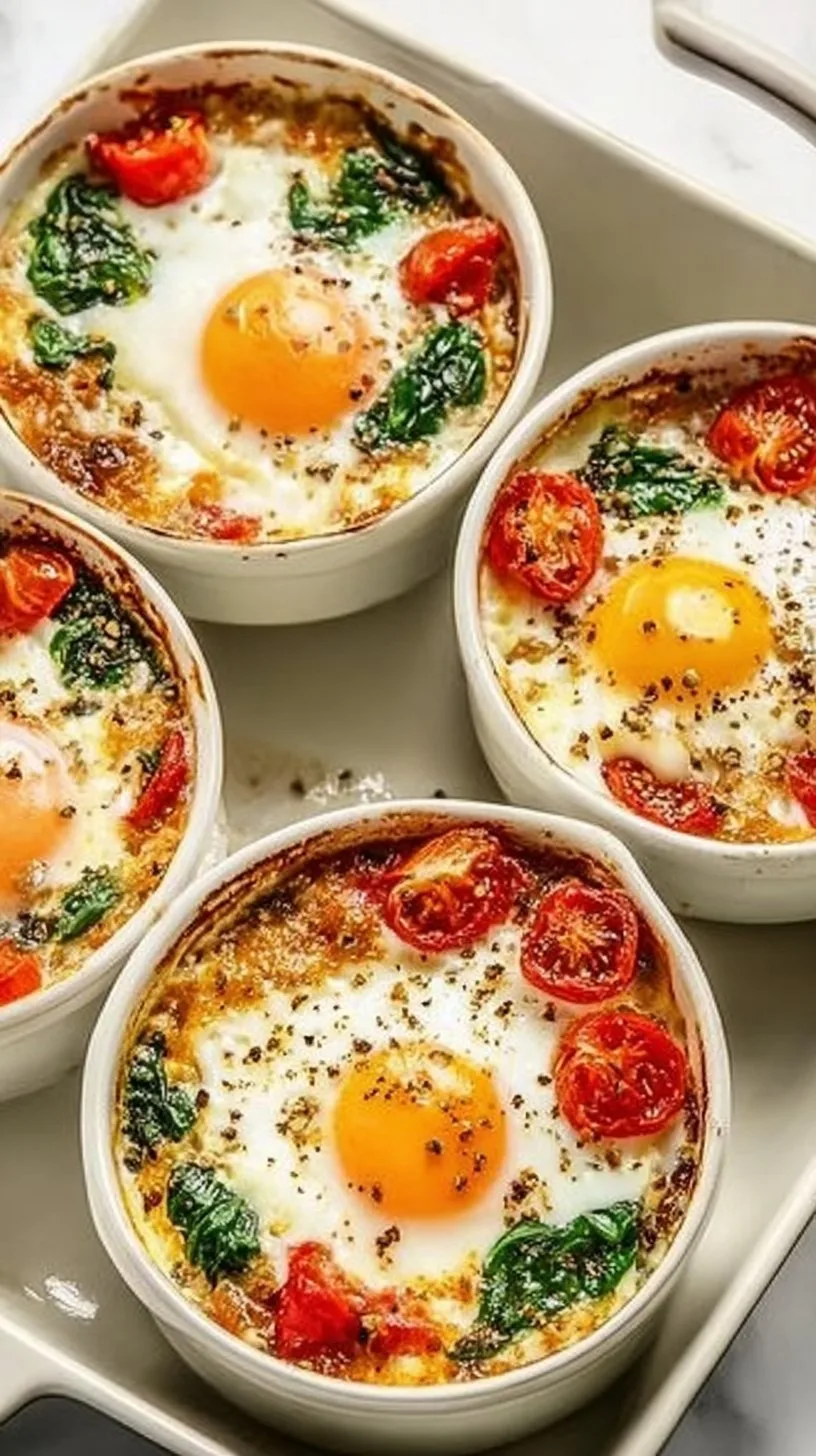 Baked Feta Eggs with Tomatoes and Spinach