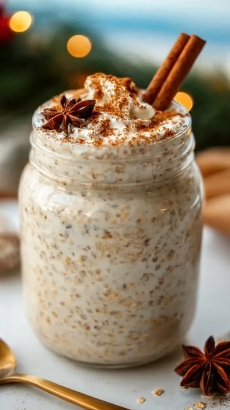 Bowl of Vanilla Chai Overnight Oats topped with spices and fruits