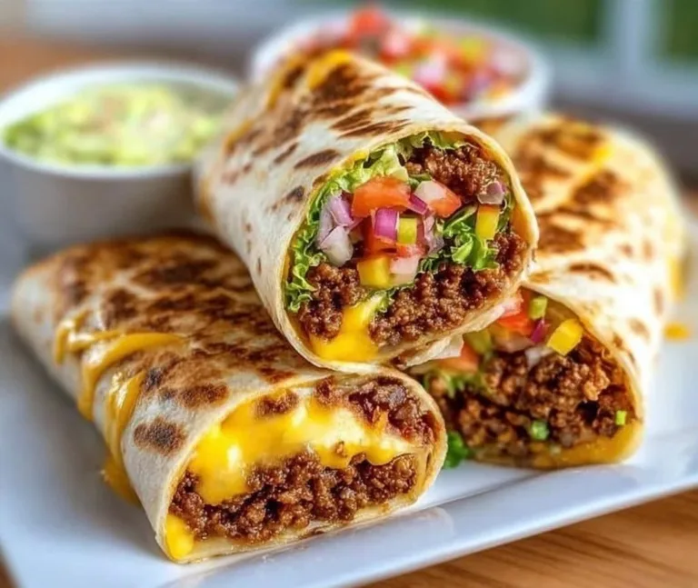 Delicious vegan cheeseburger wraps filled with fresh vegetables and plant-based cheese