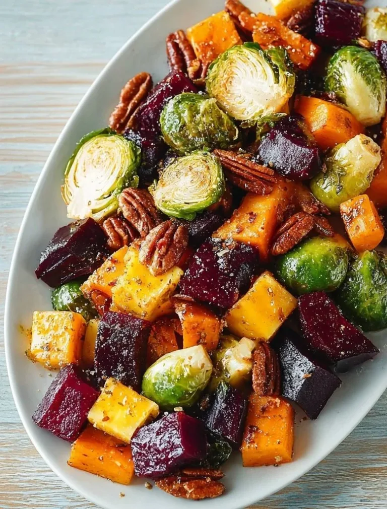 Winter Vegetable Salad with Roasted Butternut Squash, Brussels Sprouts, and Beets Corn Pasta Salad Winter vegetable salad featuring roasted butternut squash, Brussels sprouts, and beets.
