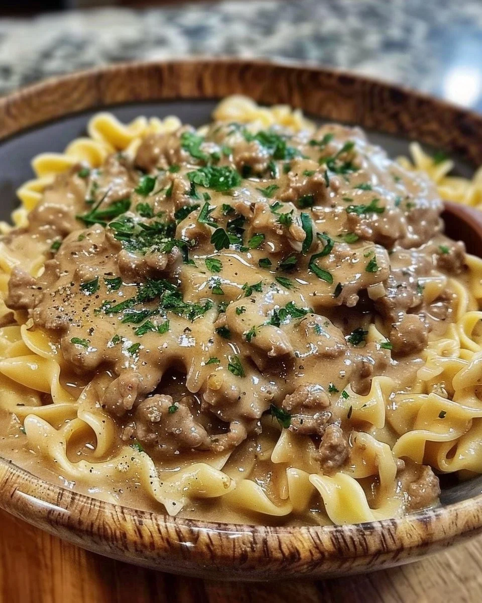 Creamy Ground Beef Stroganoff