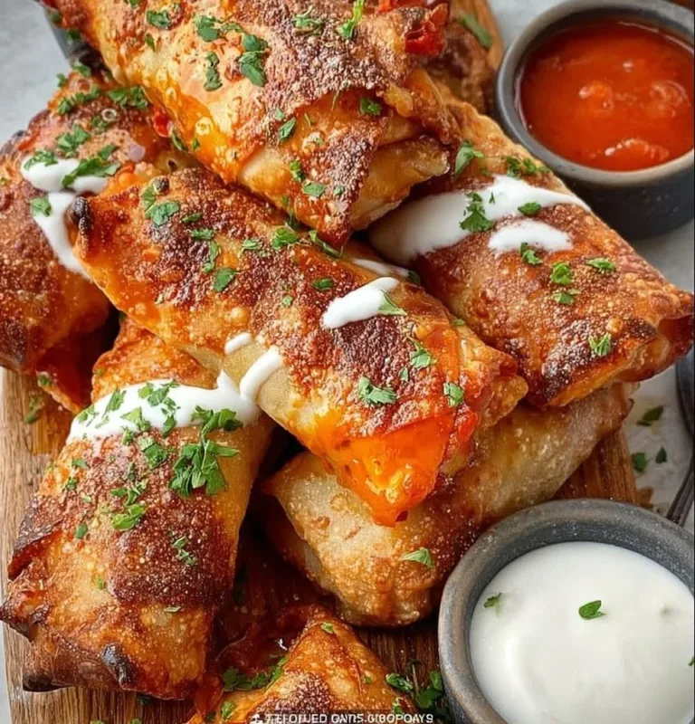 Crispy Buffalo Chicken Egg Rolls served with dipping sauce