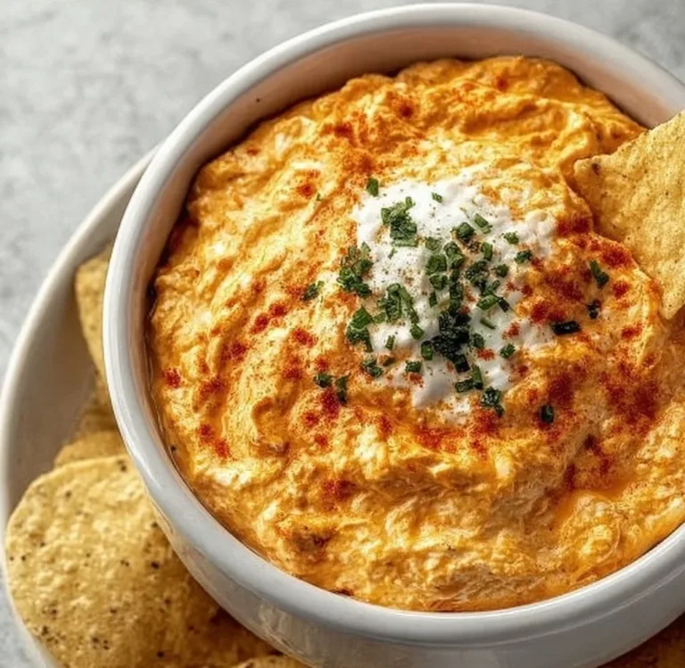 Cheesy Crock Pot Buffalo Chicken Dip served in a bowl with tortilla chips