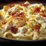 Creamy Chicken Bacon Ranch Pasta with fresh ingredients and crispy bacon
