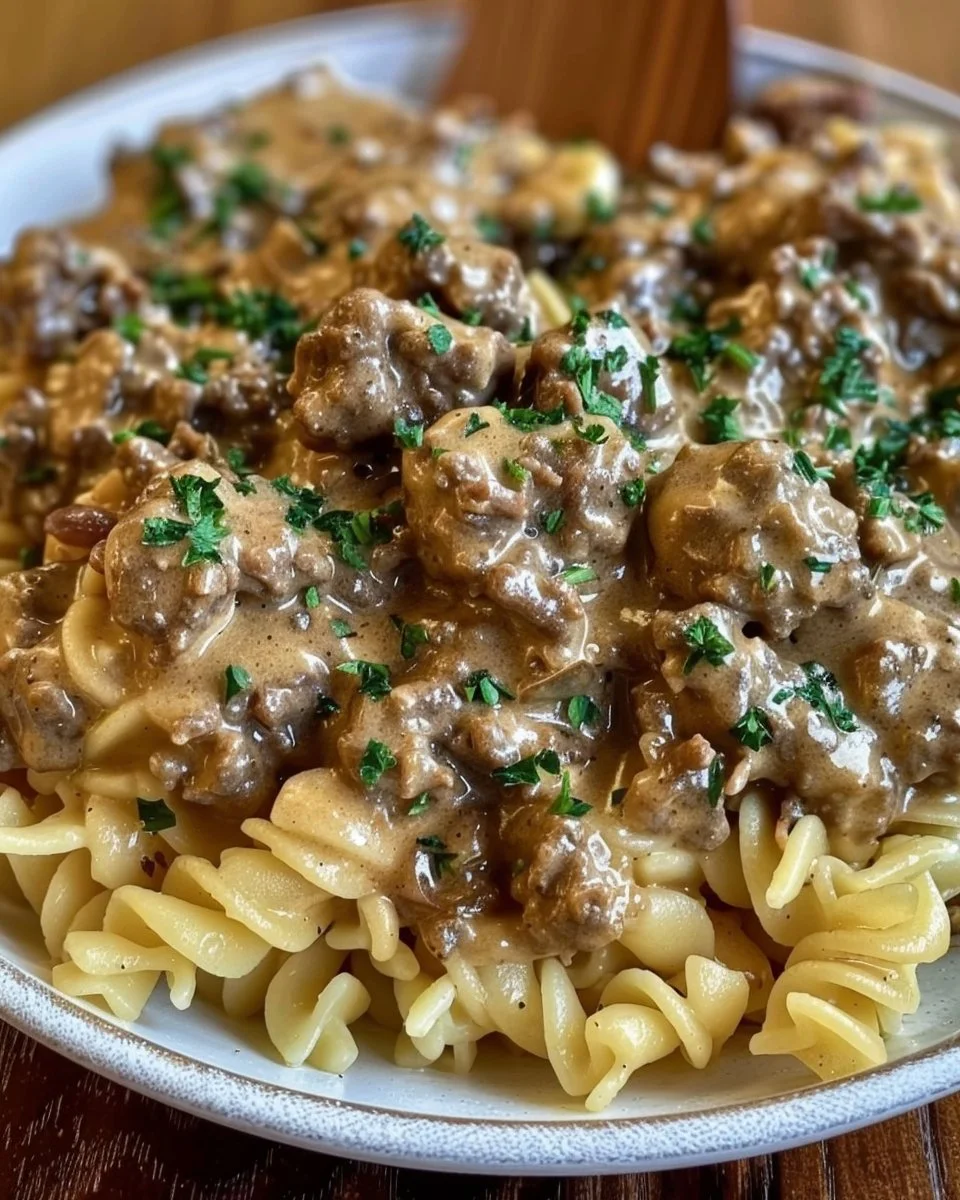Creamy Ground Beef Stroganoff