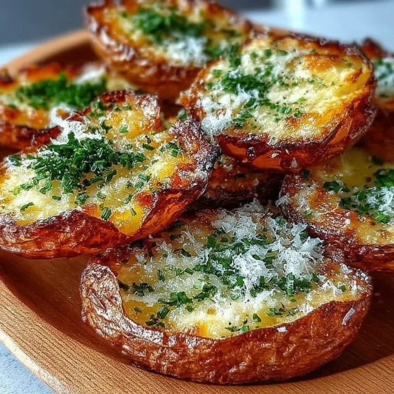Crispy garlic herb potato skins topped with herbs and cheese