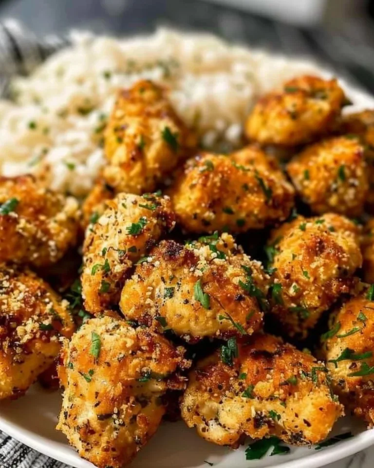 Delicious Garlic Butter Chicken Bites served on a platter with fresh herbs