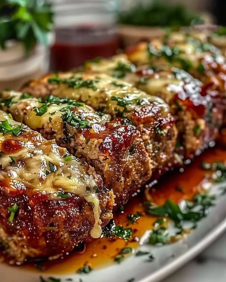 Garlic Parmesan Chicken Meatloaf served with herbs and vegetables