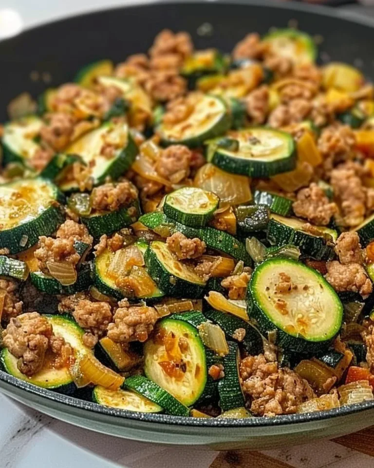 Ground Turkey and Zucchini Skillet dish served in a bowl
