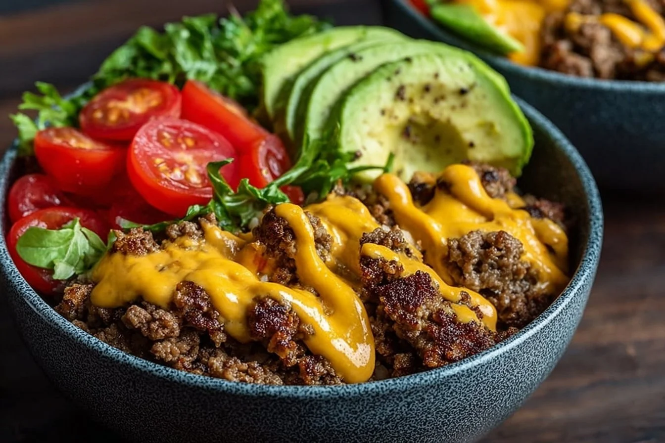 High-Protein Cheeseburger Bowls Recipe – Low-Carb Meal Prep with Ground Beef & Burger Sauce