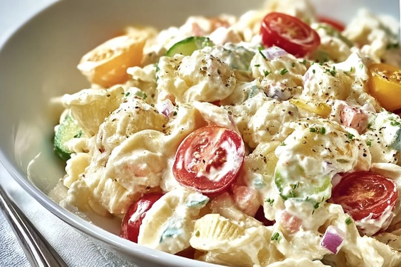 High Protein Creamy Cottage Cheese Pasta Salad Recipe