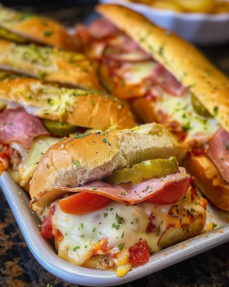 Hot Italian Sub Sliders with melted cheese and fresh ingredients