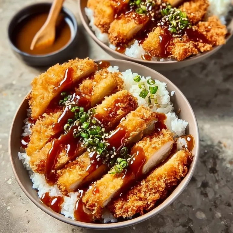Delicious Japanese Katsu Bowls with crispy chicken over rice