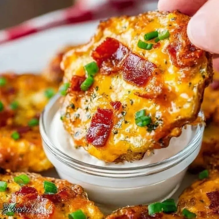 Loaded baked potato slices topped with cheese, bacon, and chives