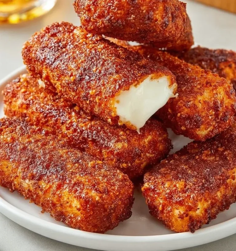 Plate of delicious Nashville hot mozzarella sticks served with dipping sauce