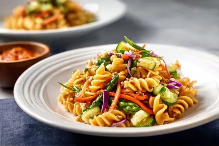 Protein Packed Thai Pasta Salad broccoli cheddar pasta salad Protein-packed Thai Pasta Salad with vibrant vegetables and dressing