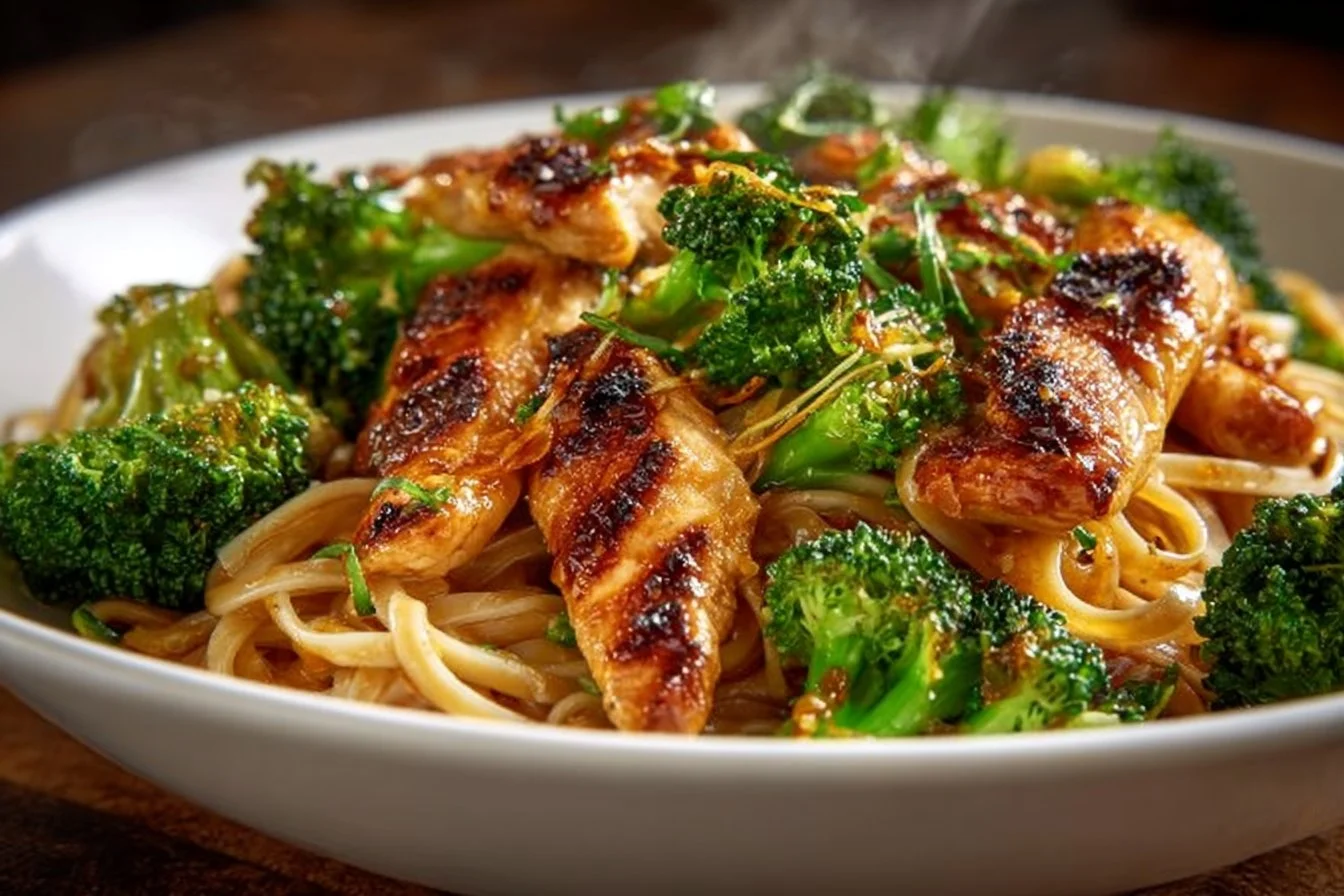 Spicy Garlic Chicken and Broccoli Noodle Bowls Delight You!