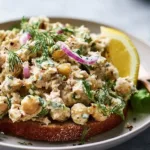 Delicious 10 Minute Chickpea Tuna Salad served in a bowl ready to eat.