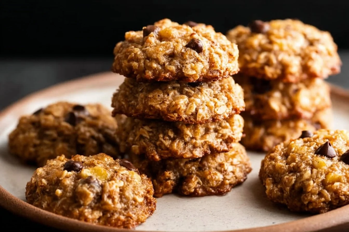 Delicious freshly baked banana oatmeal cookies on a cooling rack
