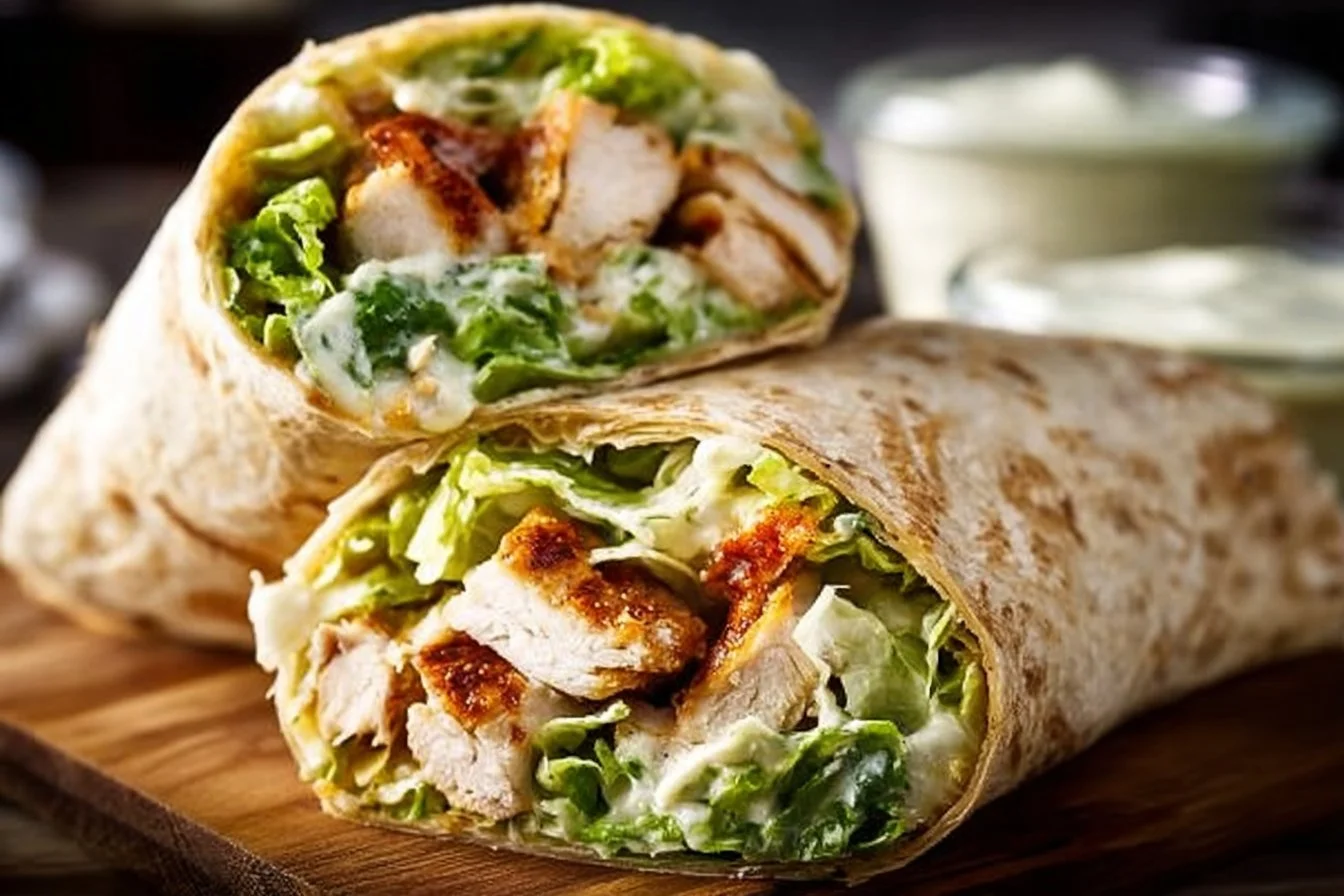 Chicken Caesar Wrap Chicken Caesar Delicious Chicken Caesar Wrap filled with grilled chicken and fresh romaine lettuce